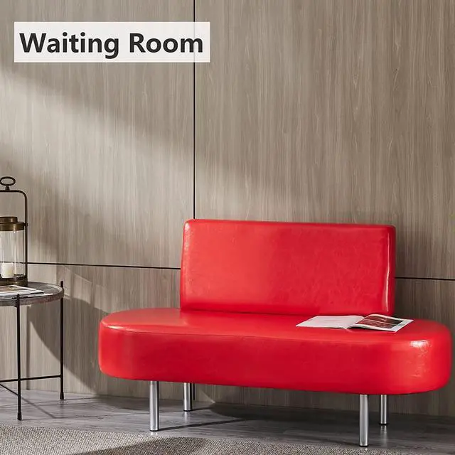 Alt view image 4 of 7 - Waiting Room Bench Seating with Backrest,59.1'' Salon Reception Bench Office Chair,Heavy Duty Guest Lobby Chair for Beauty Barber Furniture, Faux Leather,Red