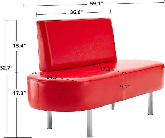 Alt view image 3 of 7 - Waiting Room Bench Seating with Backrest,59.1'' Salon Reception Bench Office Chair,Heavy Duty Guest Lobby Chair for Beauty Barber Furniture, Faux Leather,Red