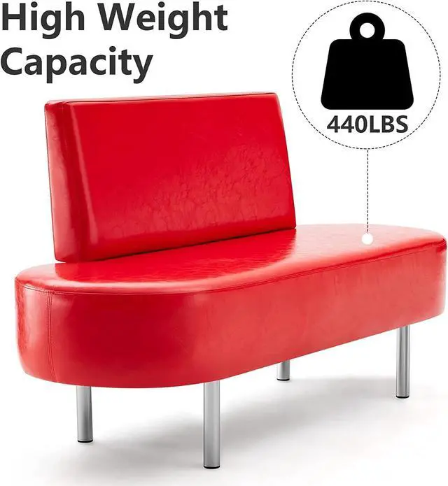 Alt view image 7 of 7 - Waiting Room Bench Seating with Backrest,59.1'' Salon Reception Bench Office Chair,Heavy Duty Guest Lobby Chair for Beauty Barber Furniture, Faux Leather,Red