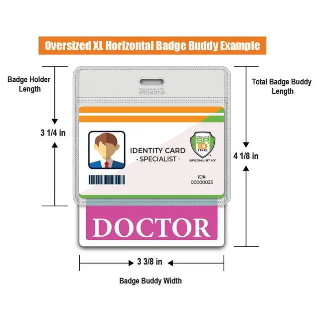 Alt view image 2 of 7 - 5 Pack - Oversized Doctor Badge Buddy Horizontal - XL Badge Buddies Role I'd Backer Card for Doctors - 3 3/8 X 4 1/8 - Wear with ID Badge Holder - USA Printed by (Hot Pink)