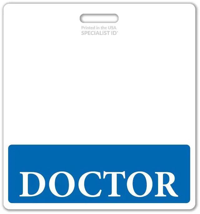 Main image of 5 Pack - Oversized Doctor Badge Buddy Horizontal - XL Badge Buddies Role I'd Backer Card for Doctors - 3 3/8 X 4 1/8 - Wear with ID Badge Holder - USA Printed by (Blue)