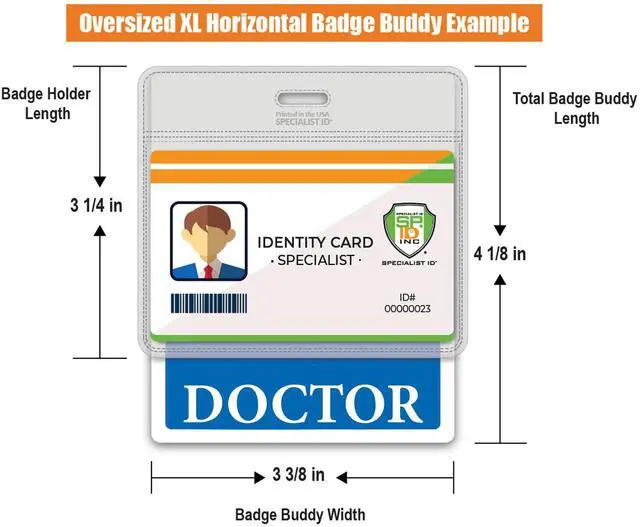 Alt view image 2 of 7 - 5 Pack - Oversized Doctor Badge Buddy Horizontal - XL Badge Buddies Role I'd Backer Card for Doctors - 3 3/8 X 4 1/8 - Wear with ID Badge Holder - USA Printed by (Blue)