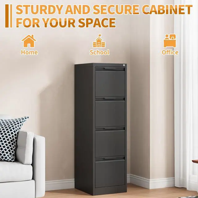 Alt view image 6 of 6 - 4-Drawer Metal File Cabinet with Lock,Steel Printer Stand with Storage for Home Office,Vertical Filing Cabinet for Legal/Letter/A4 Files,Assembly Required(15''W-4 Drawers,Black)