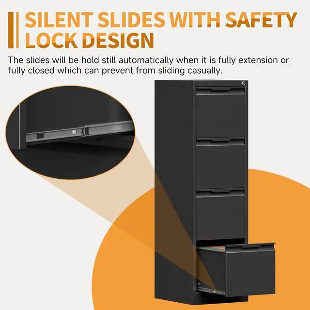 Alt view image 5 of 6 - 4-Drawer Metal File Cabinet with Lock,Steel Printer Stand with Storage for Home Office,Vertical Filing Cabinet for Legal/Letter/A4 Files,Assembly Required(15''W-4 Drawers,Black)