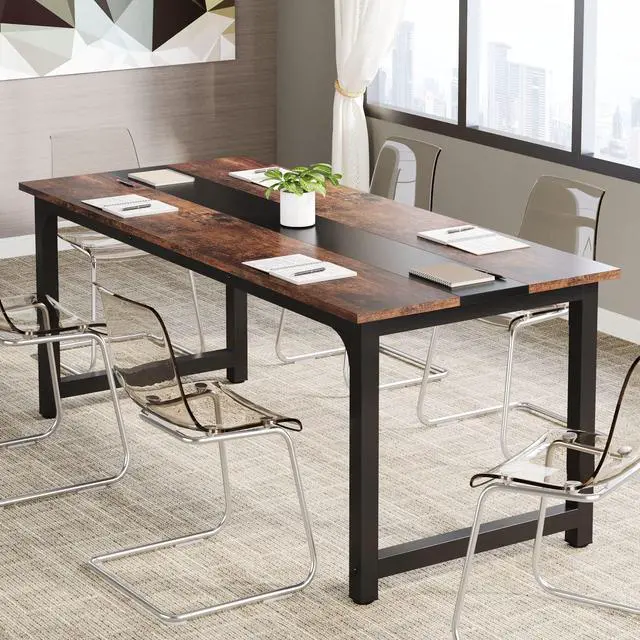 Alt view image 3 of 7 - Conference Table, 6FT Meeting Seminar Table Rectangular Meeting Room Table, 70.8L x 31.5W x 29.5H, Brown/Black