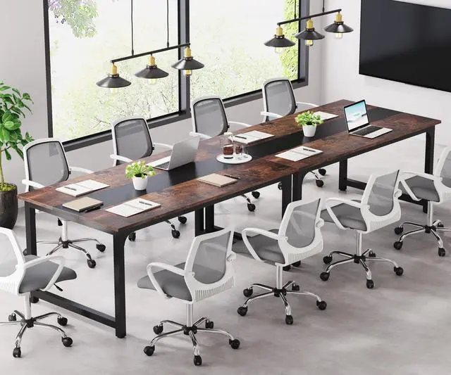 Alt view image 6 of 7 - Conference Table, 6FT Meeting Seminar Table Rectangular Meeting Room Table, 70.8L x 31.5W x 29.5H, Brown/Black