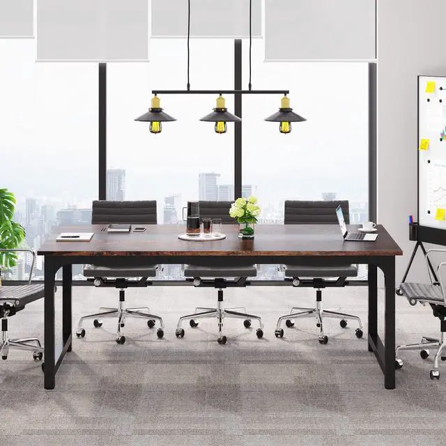 Alt view image 4 of 7 - Conference Table, 6FT Meeting Seminar Table Rectangular Meeting Room Table, 70.8L x 31.5W x 29.5H, Brown/Black