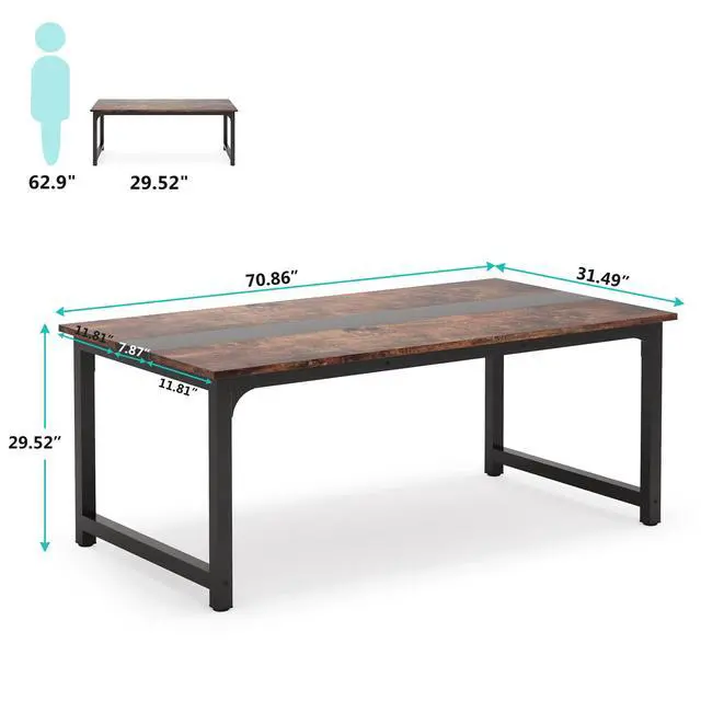Alt view image 2 of 7 - Conference Table, 6FT Meeting Seminar Table Rectangular Meeting Room Table, 70.8L x 31.5W x 29.5H, Brown/Black