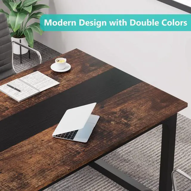 Alt view image 7 of 7 - Conference Table, 6FT Meeting Seminar Table Rectangular Meeting Room Table, 70.8L x 31.5W x 29.5H, Brown/Black