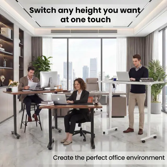 Alt view image 2 of 7 - 48 x 24 inch Standing Desk Electric Adjustable Height with Power Outlets, Stand up Desk with Ergonomic Workstation, Preset Heights Home Office Gaming Computer Workstations Table(Brown)