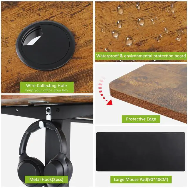 Alt view image 5 of 7 - Electric Standing Desk 63 x 24In with Power Outlets,Rolling Stand up Desk with Mouse Pad,Wheels2 USB Ports & 3 Power Outlets, 4 Caster, 4 Preset Heights Easy to Set for Home Office(Brown)