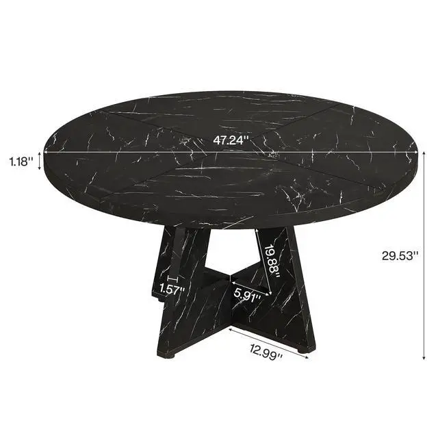 Alt view image 2 of 6 - 47-Inch Round Conference Table for 4-6 People | Wooden Meeting Room Table with Thicken Tabletop and Wood Base, Marbled Wood