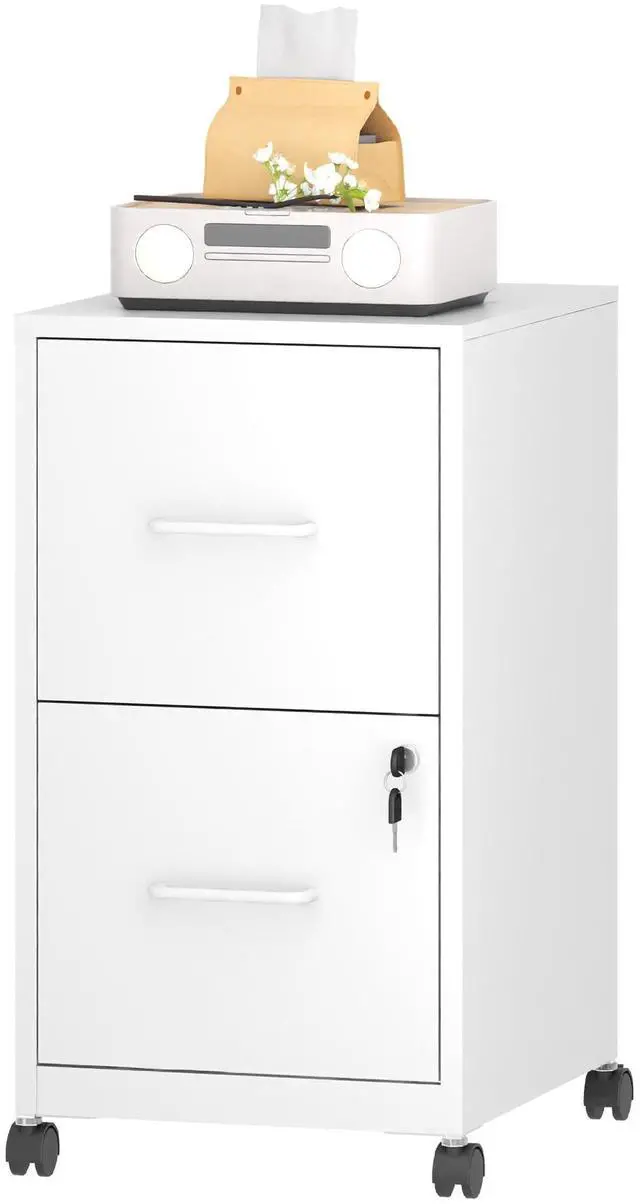 Main image of 2-Drawer Mobile File Cabinet with Lock and Wheels | Under Desk Vertical Filing Cabinets Steel Rolling Storage Cabinet for Home Office Letter Files, Require Assembly