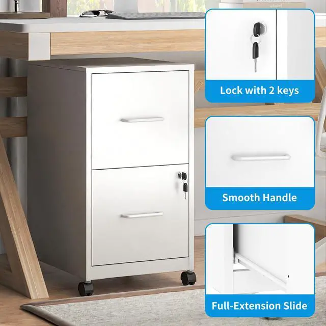 Alt view image 4 of 6 - 2-Drawer Mobile File Cabinet with Lock and Wheels | Under Desk Vertical Filing Cabinets Steel Rolling Storage Cabinet for Home Office Letter Files, Require Assembly