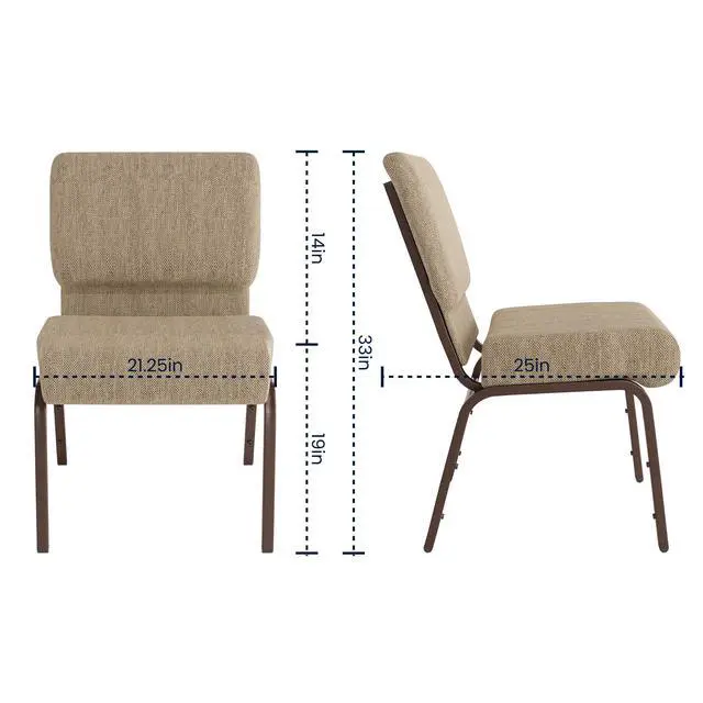 Alt view image 2 of 7 - Beige Fabric 21" W Stacking Church Chair | Copper Vein Frame, Fabric Upholstery