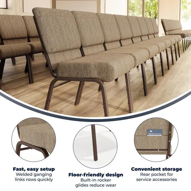 Alt view image 4 of 7 - Beige Fabric 21" W Stacking Church Chair | Copper Vein Frame, Fabric Upholstery