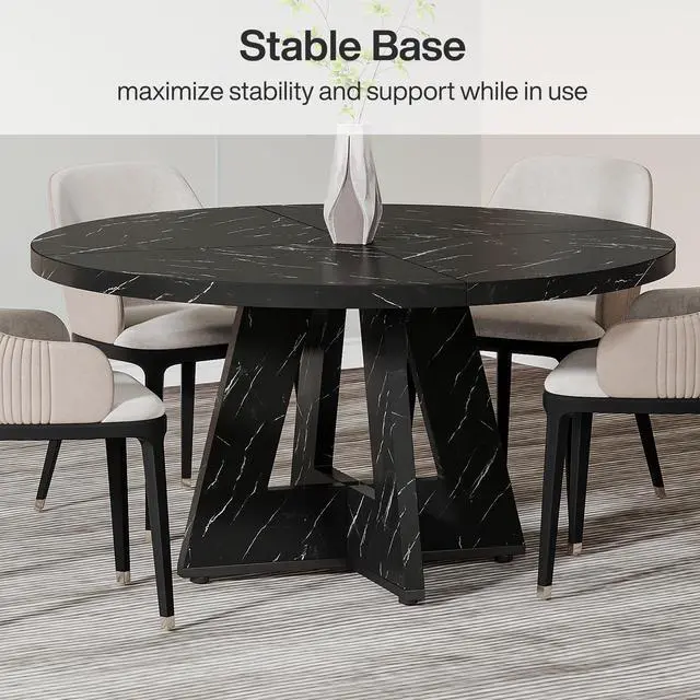 Alt view image 4 of 6 - 47-Inch Round Conference Table for 4-6 People | Wooden Meeting Room Table with Thicken Tabletop and Wood Base, Marbled Wood