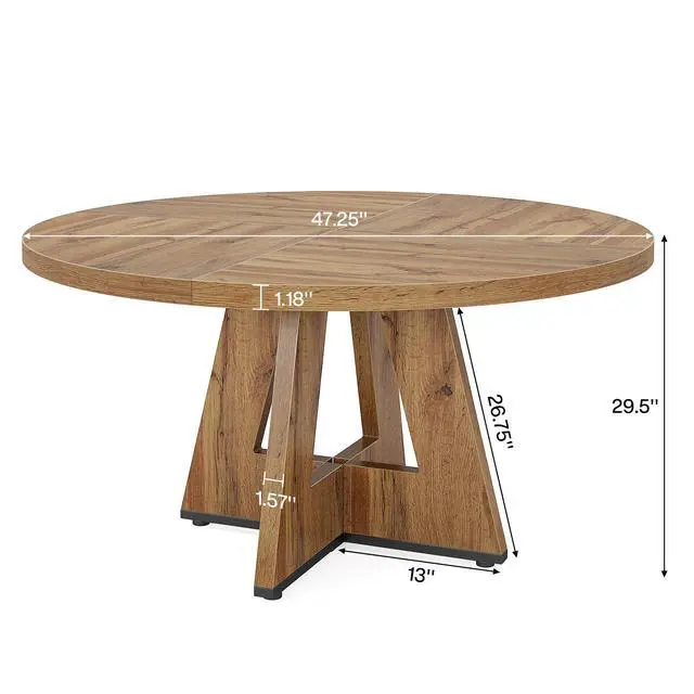 Alt view image 2 of 5 - 47-Inch Round Conference Table for 4-6 People, Wooden Meeting Room Table with Thicken Tabletop and Wood Base (Wood)
