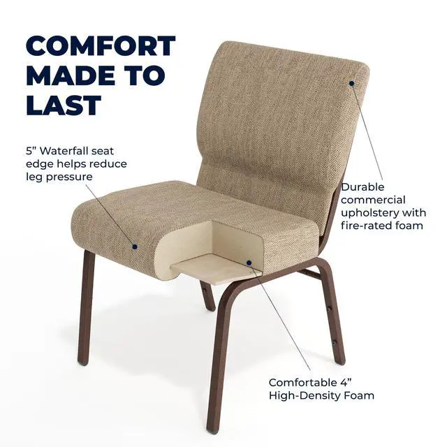 Alt view image 5 of 7 - Beige Fabric 21" W Stacking Church Chair | Copper Vein Frame, Fabric Upholstery