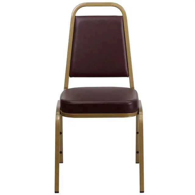 Alt view image 5 of 7 - Brown Vinyl Trapezoidal Back Stacking Banquet Chair | Gold Frame, Vinyl Upholstery