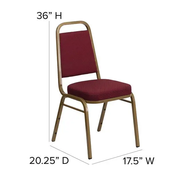 Alt view image 2 of 7 - Burgundy Patterned Trapezoidal Back Stacking Banquet Chair | Gold Frame, Fabric Upholstery