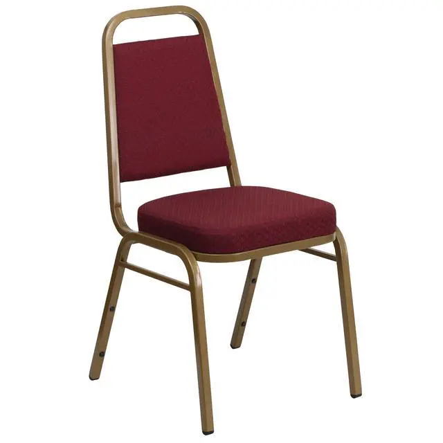 Alt view image 3 of 7 - Burgundy Patterned Trapezoidal Back Stacking Banquet Chair | Gold Frame, Fabric Upholstery