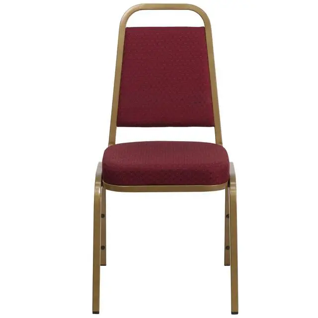 Alt view image 5 of 7 - Burgundy Patterned Trapezoidal Back Stacking Banquet Chair | Gold Frame, Fabric Upholstery