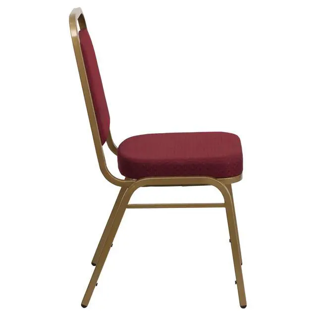 Alt view image 6 of 7 - Burgundy Patterned Trapezoidal Back Stacking Banquet Chair | Gold Frame, Fabric Upholstery