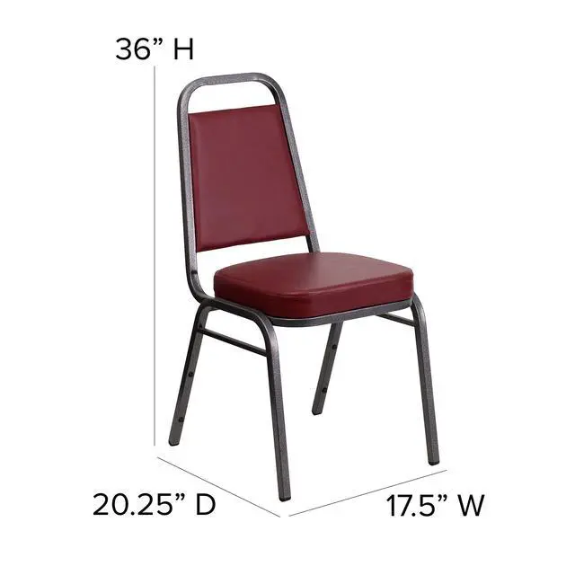 Alt view image 2 of 7 - Burgundy Vinyl Trapezoidal Back Stacking Banquet Chair | Silver Vein Frame, Vinyl Upholstery