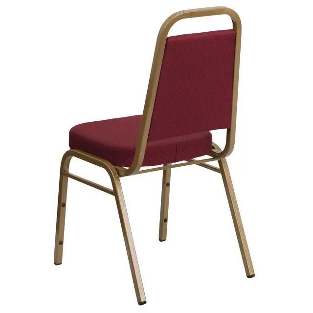 Alt view image 7 of 7 - Burgundy Patterned Trapezoidal Back Stacking Banquet Chair | Gold Frame, Fabric Upholstery