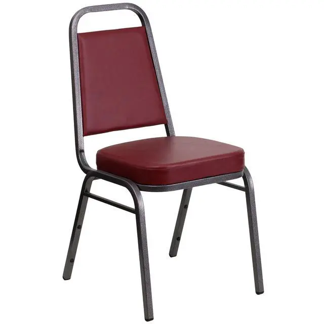 Alt view image 3 of 7 - Burgundy Vinyl Trapezoidal Back Stacking Banquet Chair | Silver Vein Frame, Vinyl Upholstery