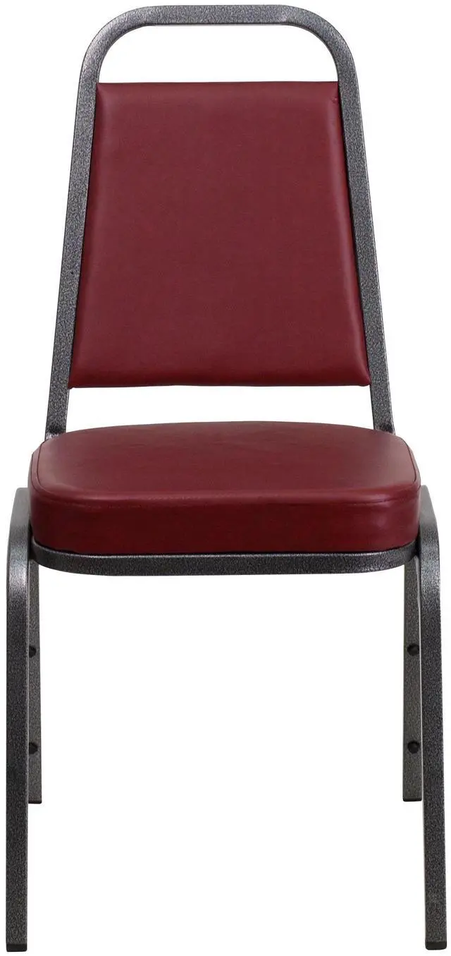 Alt view image 5 of 7 - Burgundy Vinyl Trapezoidal Back Stacking Banquet Chair | Silver Vein Frame, Vinyl Upholstery