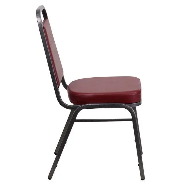 Alt view image 6 of 7 - Burgundy Vinyl Trapezoidal Back Stacking Banquet Chair | Silver Vein Frame, Vinyl Upholstery