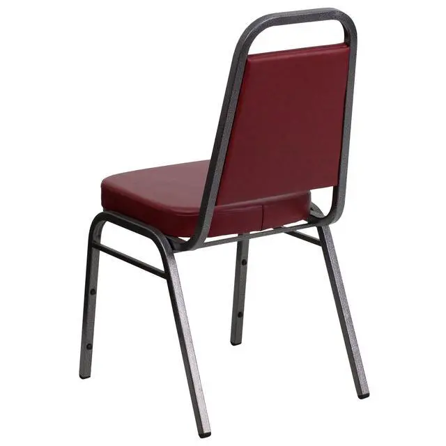 Alt view image 7 of 7 - Burgundy Vinyl Trapezoidal Back Stacking Banquet Chair | Silver Vein Frame, Vinyl Upholstery