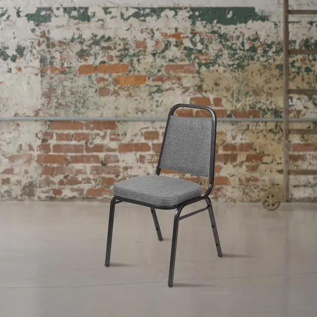 Main image of Gray Fabric Trapezoidal Back Stacking Banquet Chair | 2.5 in Thick Seat, Silver Vein Frame, Fabric Upholstery