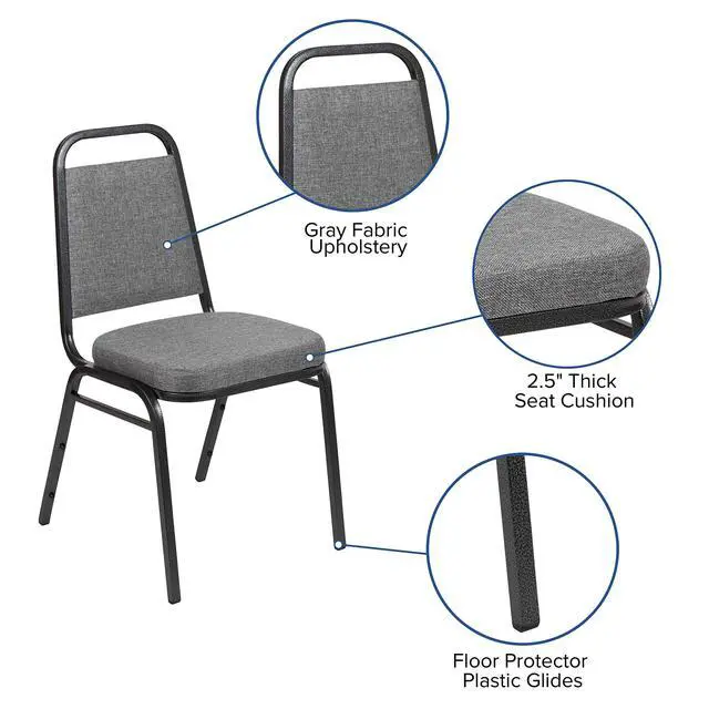 Alt view image 4 of 7 - Gray Fabric Trapezoidal Back Stacking Banquet Chair | 2.5 in Thick Seat, Silver Vein Frame, Fabric Upholstery