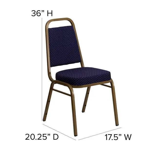 Alt view image 2 of 7 - Navy Patterned Trapezoidal Back Stacking Banquet Chair | Gold Frame, Fabric Upholstery