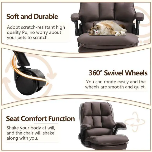 Alt view image 7 of 7 - Comfy Office Chair Soft and Double Cushioned Ergonomic Computer Desk Chair | Suitable for Long Hours Executive Office Chair with Flip-up Armrests and Height Adjustment for Home Office Brown