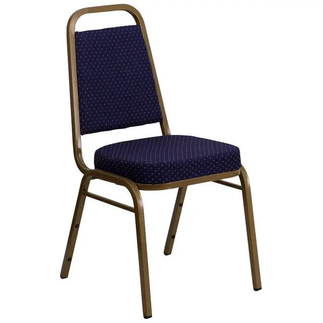 Alt view image 3 of 7 - Navy Patterned Trapezoidal Back Stacking Banquet Chair | Gold Frame, Fabric Upholstery