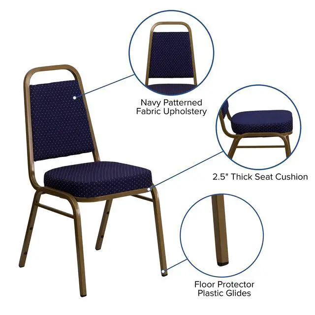 Alt view image 4 of 7 - Navy Patterned Trapezoidal Back Stacking Banquet Chair | Gold Frame, Fabric Upholstery