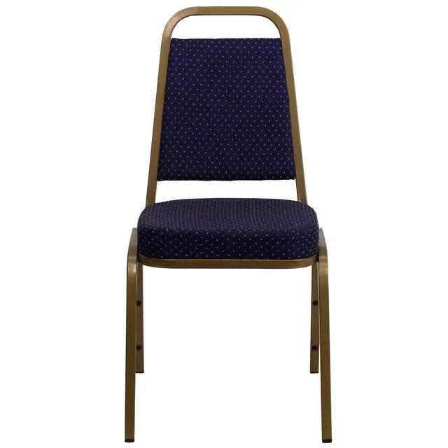 Alt view image 5 of 7 - Navy Patterned Trapezoidal Back Stacking Banquet Chair | Gold Frame, Fabric Upholstery