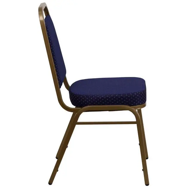 Alt view image 6 of 7 - Navy Patterned Trapezoidal Back Stacking Banquet Chair | Gold Frame, Fabric Upholstery