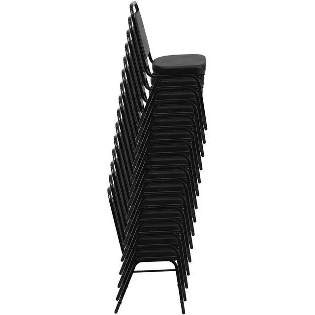 Alt view image 5 of 7 - Black Vinyl Trapezoidal Back Stacking Banquet Chair | Black Frame, Vinyl Upholstery