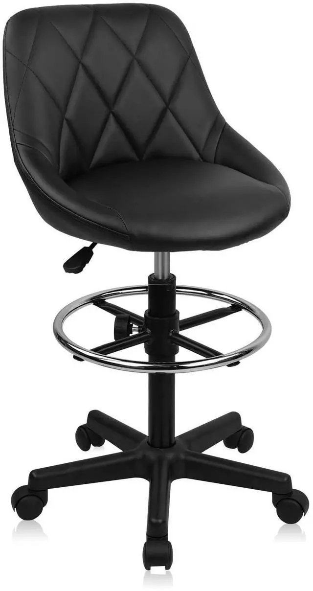 Main image of Drafting Chair with Backrest and Wheels, Adjustable Footrest Height Rolling Stool, PU Leather Tall Swivel Chairs Work Shop Office Desk Stools for Home Work Shop Kitchen Bar