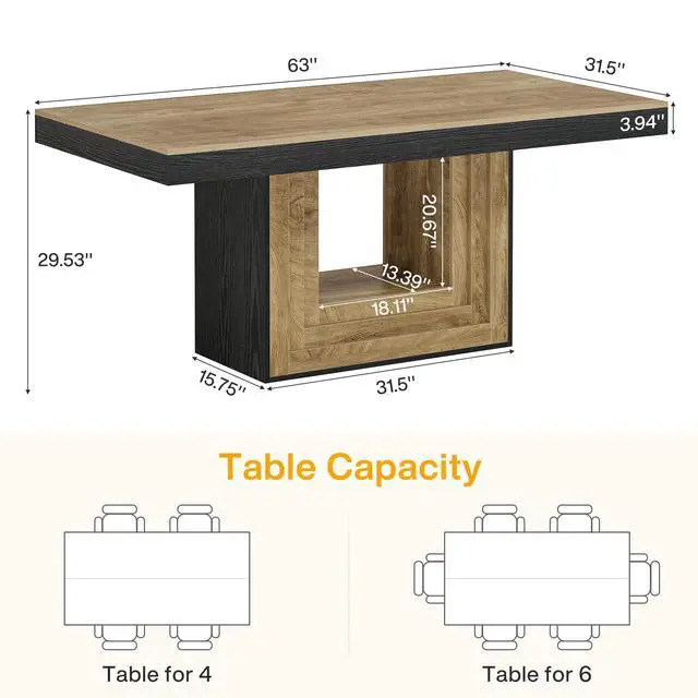 Alt view image 2 of 7 - Conference Table, 5 ft Modern Meeting Table for 4-6 People | Large Rectangular Business Furniture with Sturdy Base for Office, Boardroom, Training Seminar (Brown + Black)