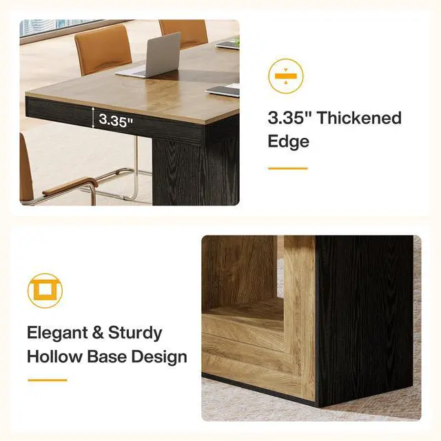 Alt view image 5 of 7 - Conference Table, 5 ft Modern Meeting Table for 4-6 People | Large Rectangular Business Furniture with Sturdy Base for Office, Boardroom, Training Seminar (Brown + Black)