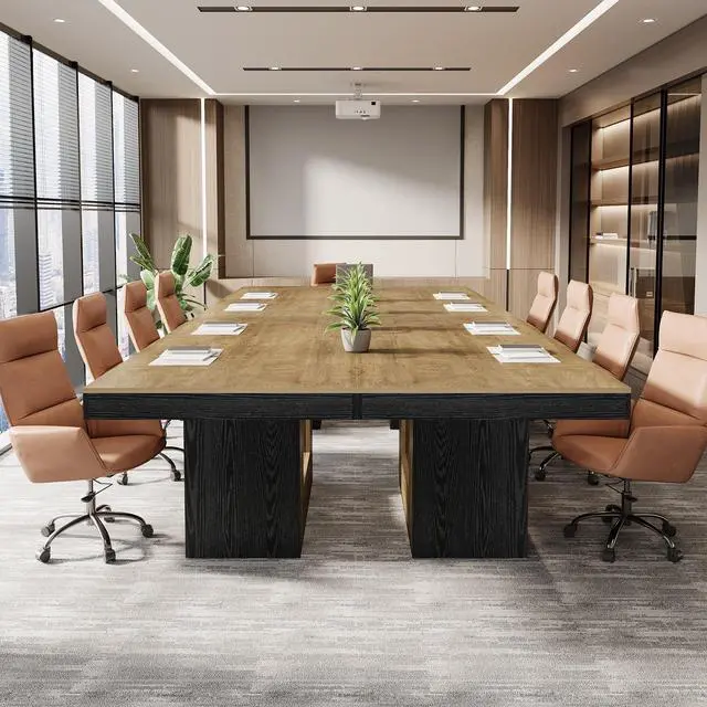 Alt view image 7 of 7 - Conference Table, 5 ft Modern Meeting Table for 4-6 People | Large Rectangular Business Furniture with Sturdy Base for Office, Boardroom, Training Seminar (Brown + Black)