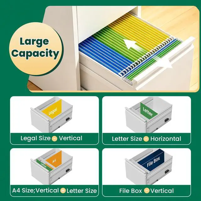 Alt view image 4 of 7 - 5 Drawer File Cabinet with Lock, Vertical Filing Cabinets for Home Office, Locking File Cabinet Hanging Files for A4/ Legal/Letter, Require Assembly, White
