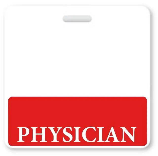 Main image of 5 Pack - Physician Badge Buddy - Heavy Duty Horizontal Badge Buddies for Physicians - Spill & Tear Proof Cards - 2 Sided USA Printed Quick Role Identifier ID Tag Backer by (Red)