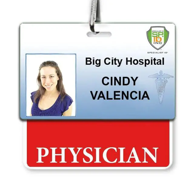 Alt view image 2 of 7 - 5 Pack - Physician Badge Buddy - Heavy Duty Horizontal Badge Buddies for Physicians - Spill & Tear Proof Cards - 2 Sided USA Printed Quick Role Identifier ID Tag Backer by (Red)